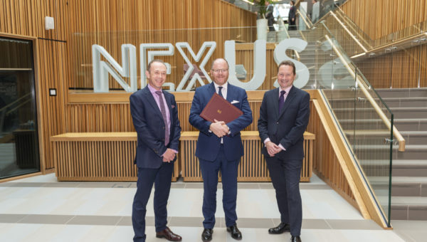 From left, Dr Martin Stow, Science Minister George Freeman and Professor Nick Plant begin the tour of Nexus