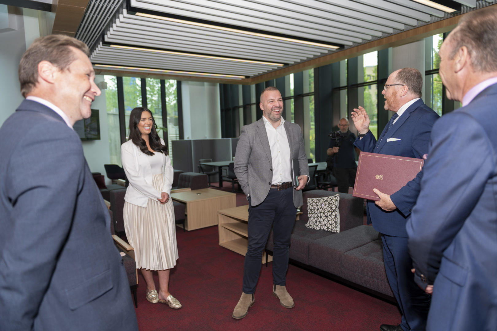 Image of Science Minister George Freeman meeting Hero Wellbeing Senior Operations Manager Lucy Hodges, and CEO and founder Joe Gaunt