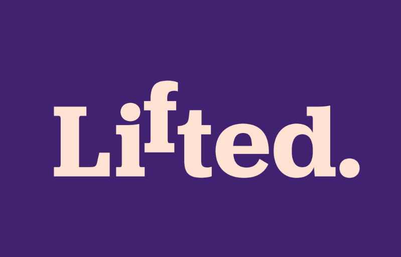 Purple background with the word 'Lifted' on.