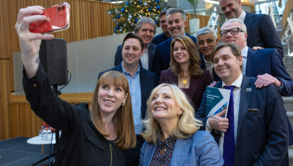 Angela Rayner taking a selfie with Metro Mayors