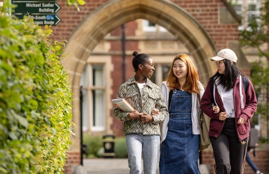 Group of students walking on campus