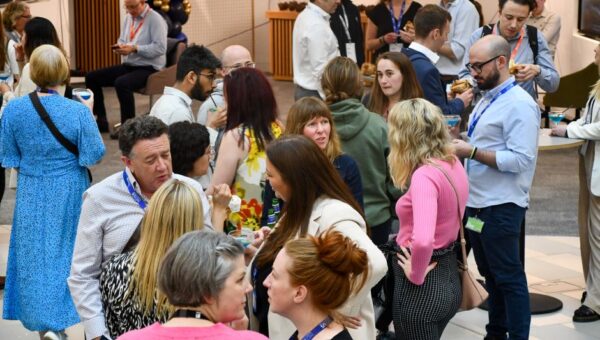 People in a crowd talking